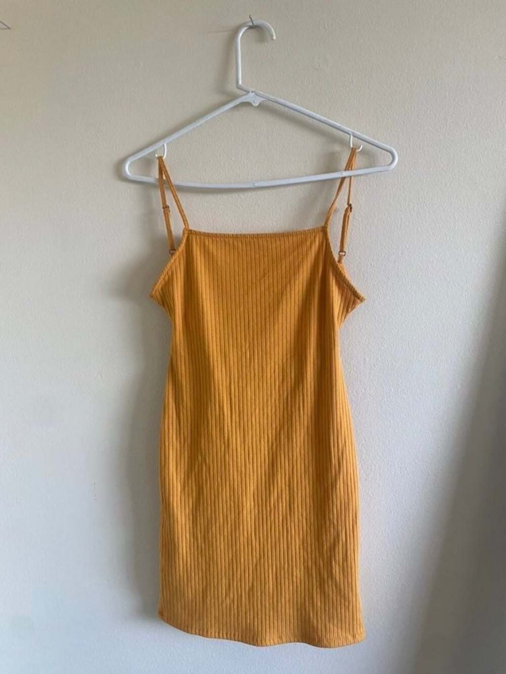 Forever 21 Ribbed Tow Back Mini Spaghetti Strap Dress - Mustard Yellow Small